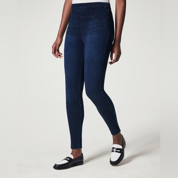 SPANX Jeanish Ankle Leggings Blue Skinny Jeans High-Waisted Stretch Size Large - Picture 1 of 6